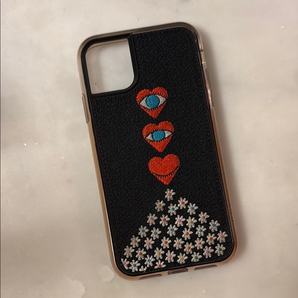 Black Embroidered Heart and Eye Phone Case